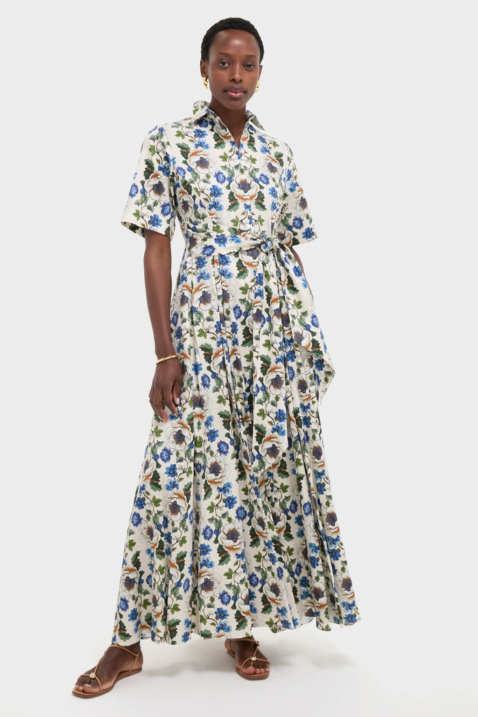 Vine Flower Off White Posie Cotton Maxi Dress