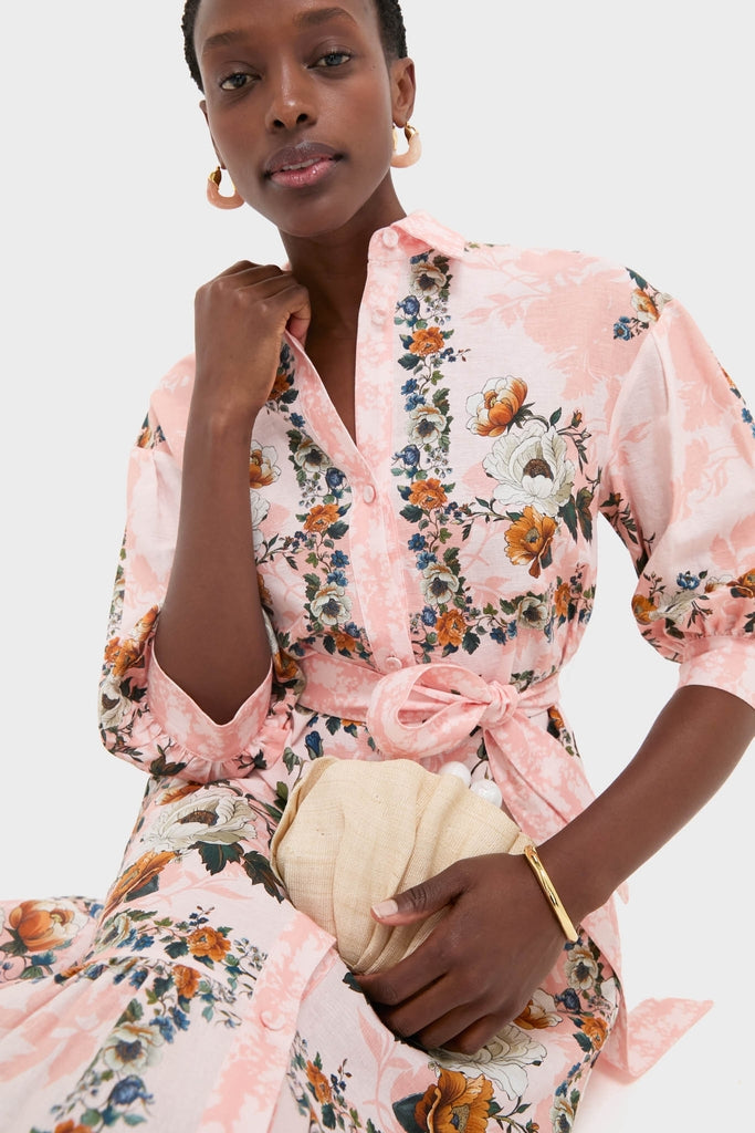 Magical Blossom Pink Bianca Linen Maxi Dress