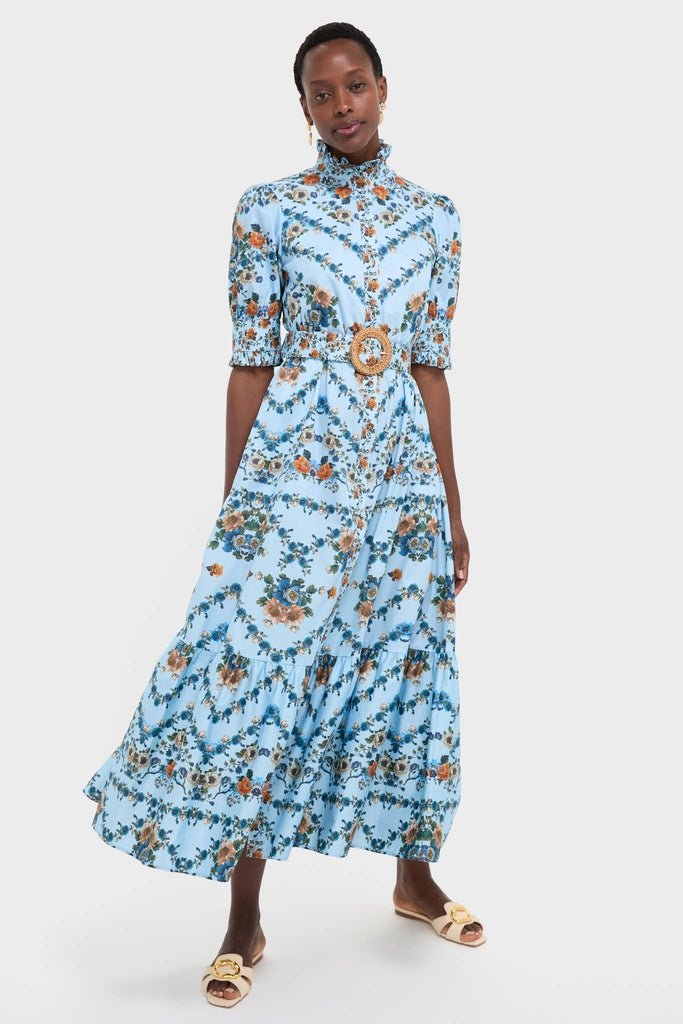 Magical Blossom Blue Marni Cotton Midi Dress | Borgo de Nor Magical Blossom Blue Marni Cotton Midi Dress | Borgo de Nor