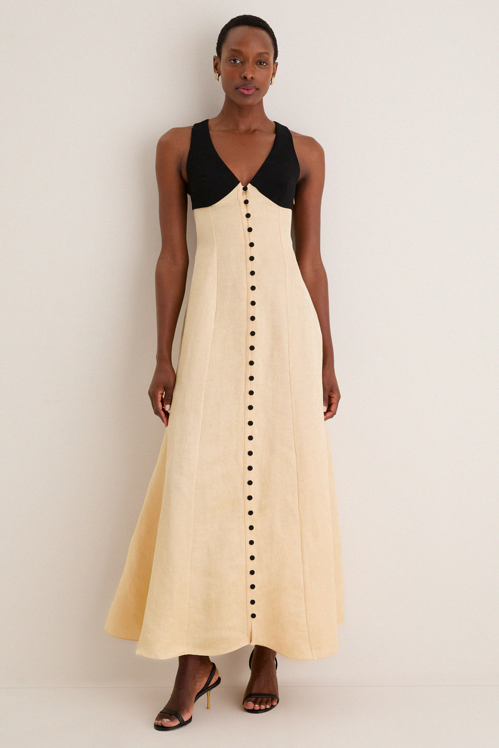 Row, Row, Row Your Buttons Dress in Malta Linen Jacquard Buttercream / 0
