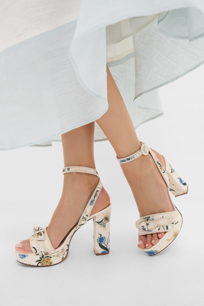 Laguna Cream Grosgrain Raffia Platform Heels