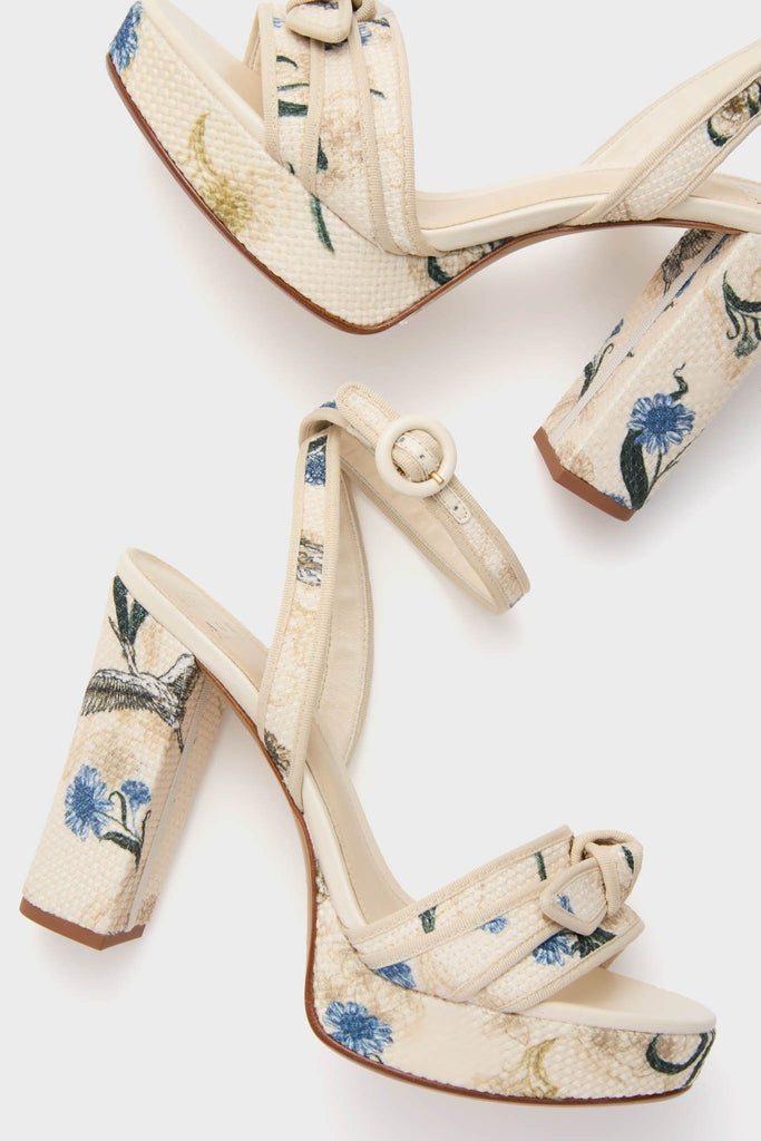 Laguna Cream Grosgrain Raffia Platform Heels