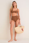 Caramel Seersucker Balconette High-Waist Bikini