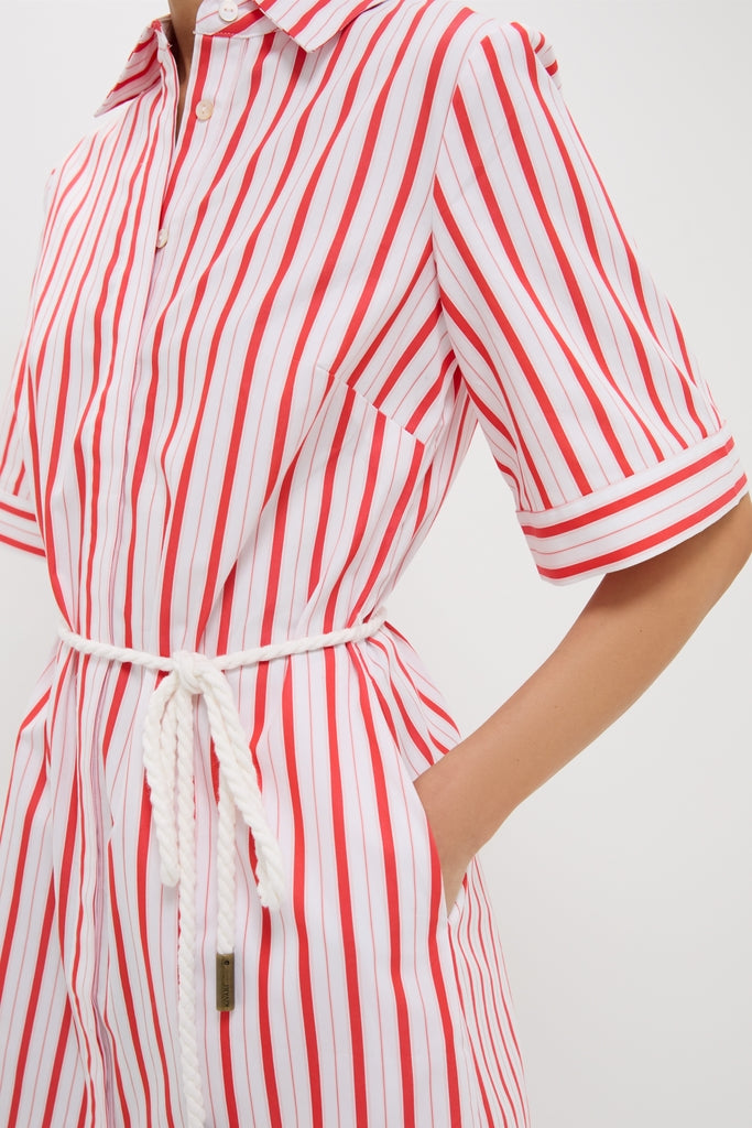 Red Stripe Maddie Mini Dress with a classic, effortless design, featuring a rope belt and side pocket for a fun, high-end look.