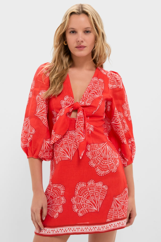 Indira Coral Tie Front Mini Dress