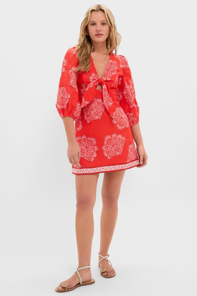 Indira Coral Tie Front Mini Dress