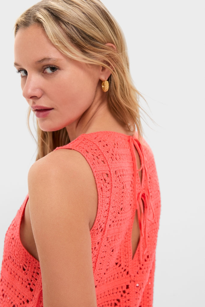 coral crochet mini dress Down to our last KIVARI Brenna Crochet Mini Dress in coral Your ultimate hot-day hero lightweight, breezy and made for sunshine. Perfect thrown on over bathers for long river days