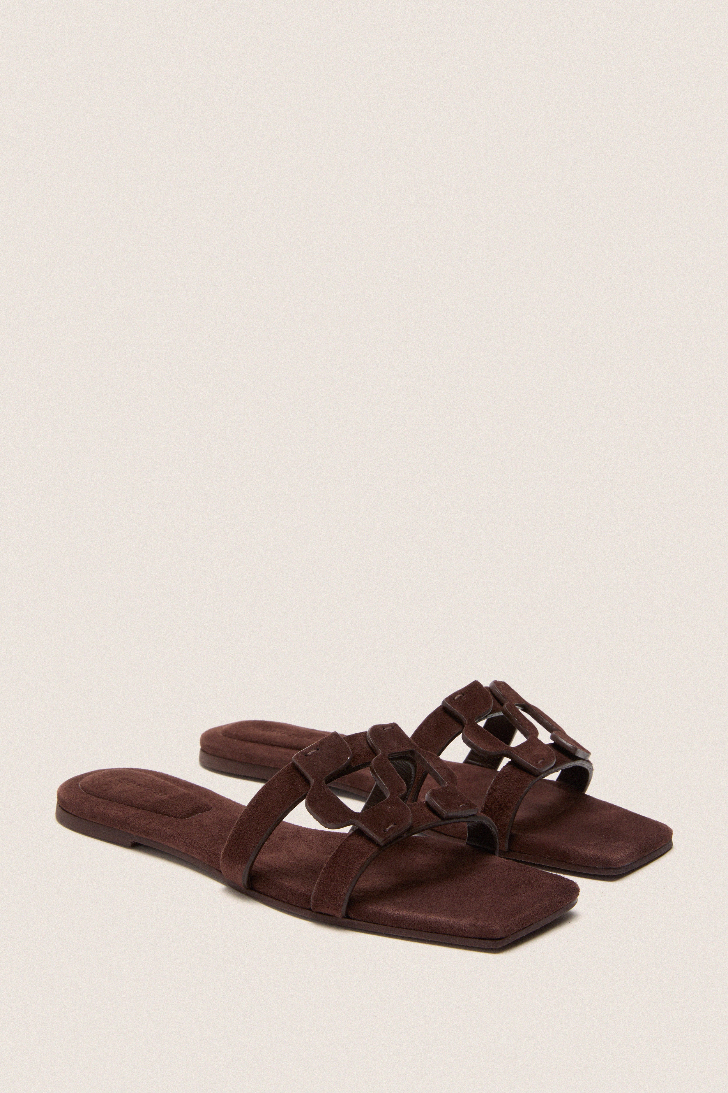 Cacao Simkhai Monogram Suede Flat Slides