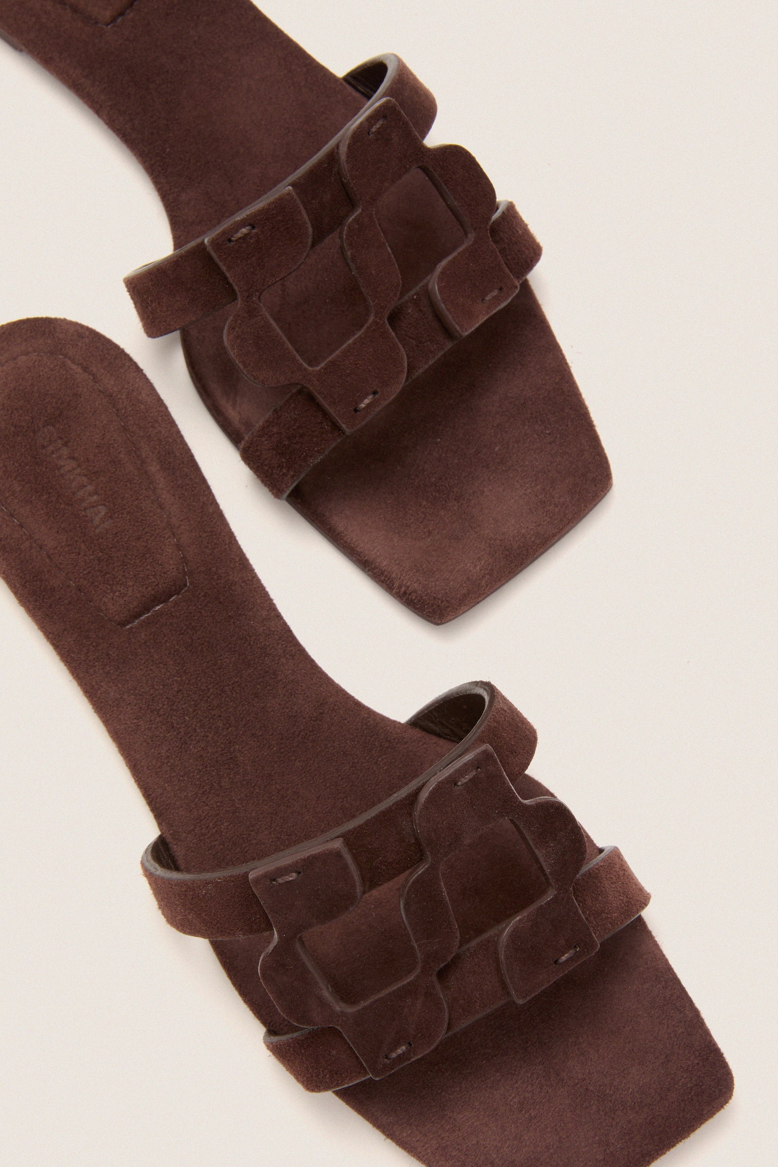 Cacao Simkhai Monogram Suede Flat Slides
