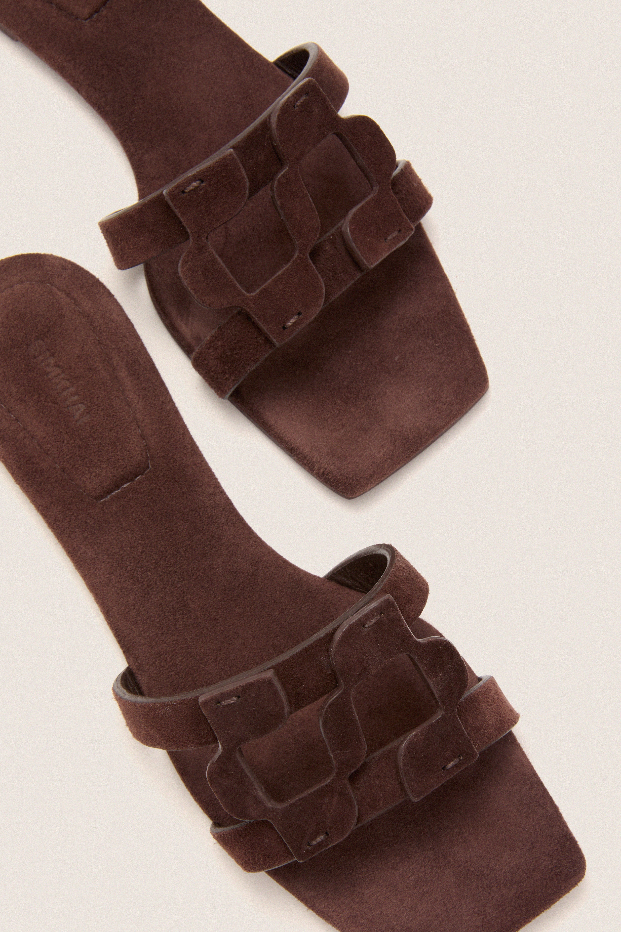 Cacao Simkhai Monogram Suede Flat Slides