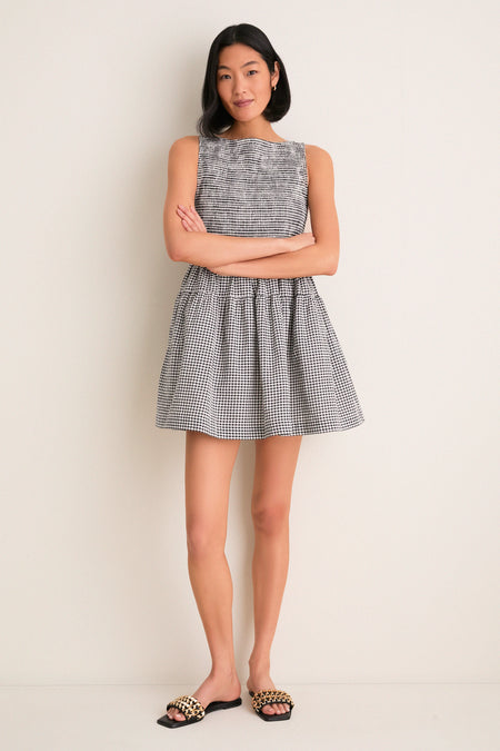 Black and Sand Gingham Cosima Mini Nap Dress