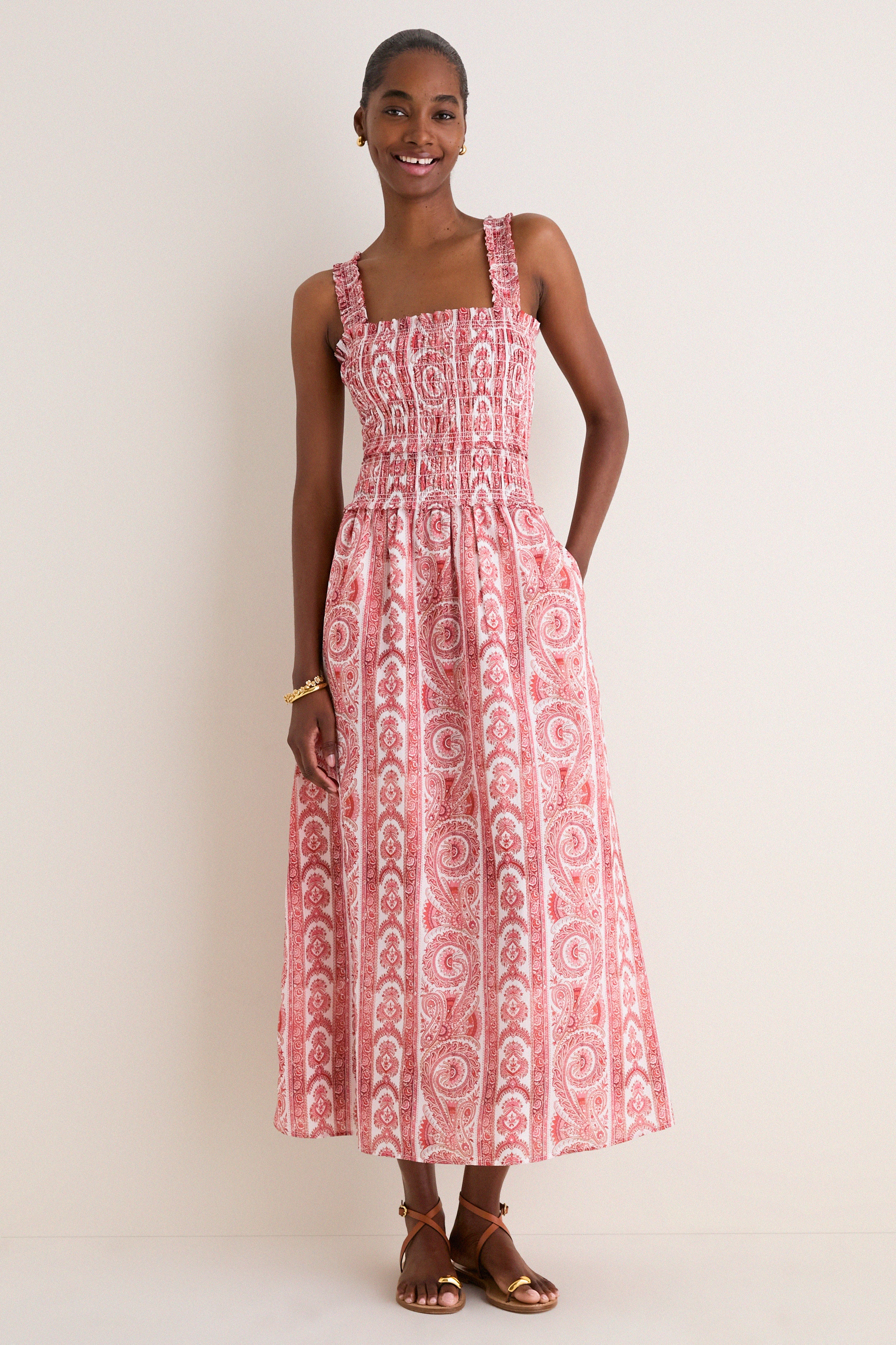 House on the hill アーガイル セットアップ　80 Coral Corsica Paisley Azalea Maxi Nap Dress | Hill House Home