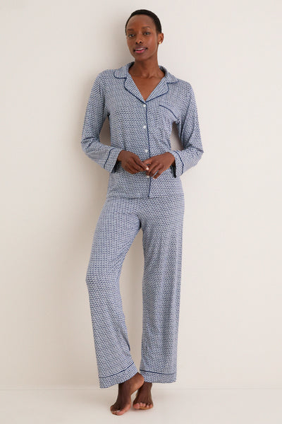 Seashell Navy Gisele Printed Long PJ Set | Eberjey