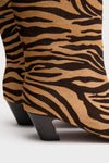 Zebra Cleo Boots with a classic, fun animal-print design, featuring a low wooden heel and hair-on-hide upper, exude effortless high-end style.