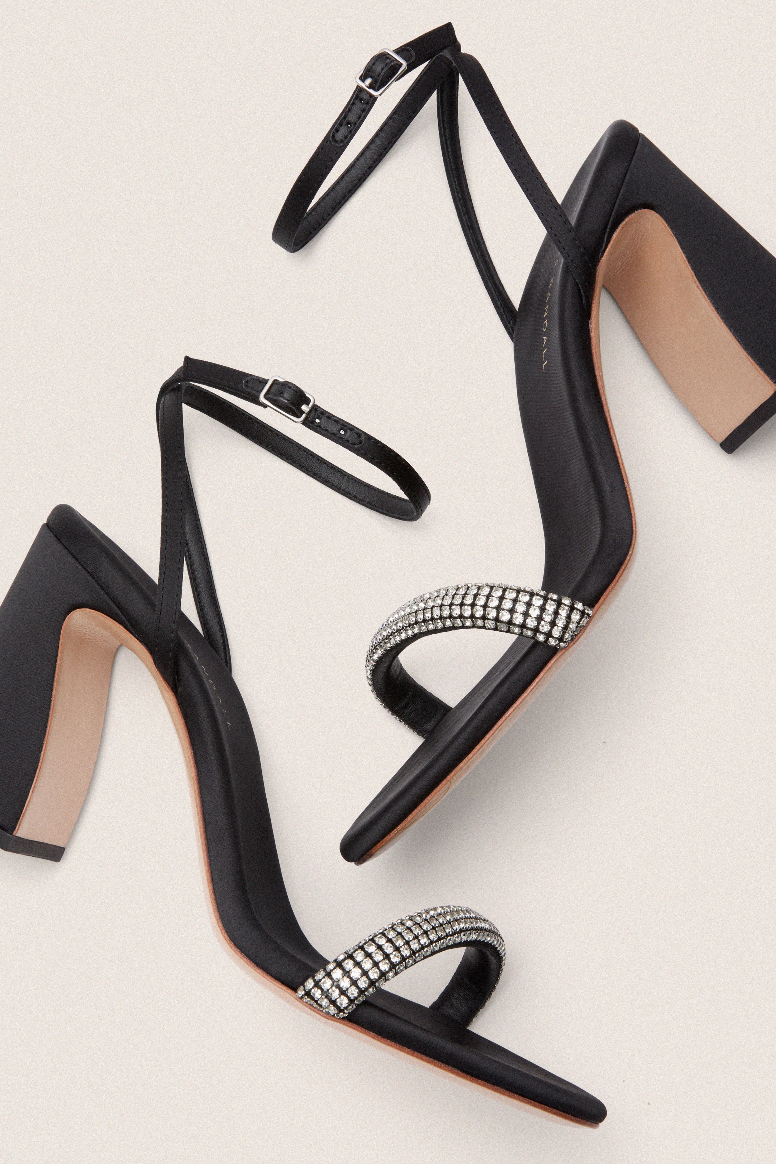 Black Satin with Diamonds Malia Heels