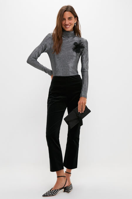 Black Satin with Crystal Rio Heels, offering an effortless, classic style with kitten heels and crystal embellishments, perfect for a fun, high-end evening look.