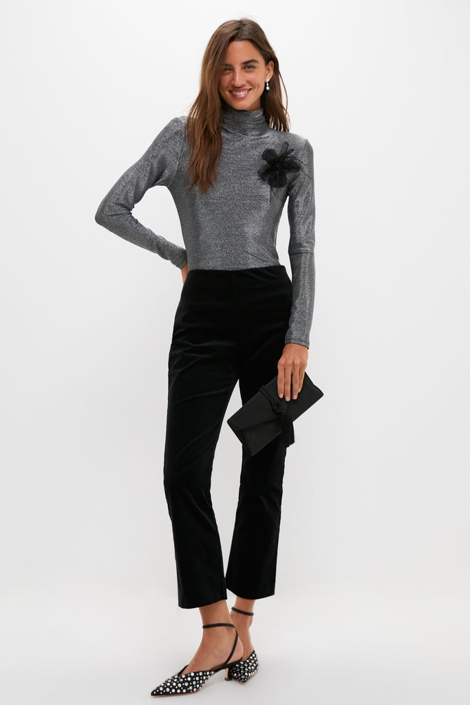 Black Satin with Crystal Rio Heels, offering an effortless, classic style with kitten heels and crystal embellishments, perfect for a fun, high-end evening look.