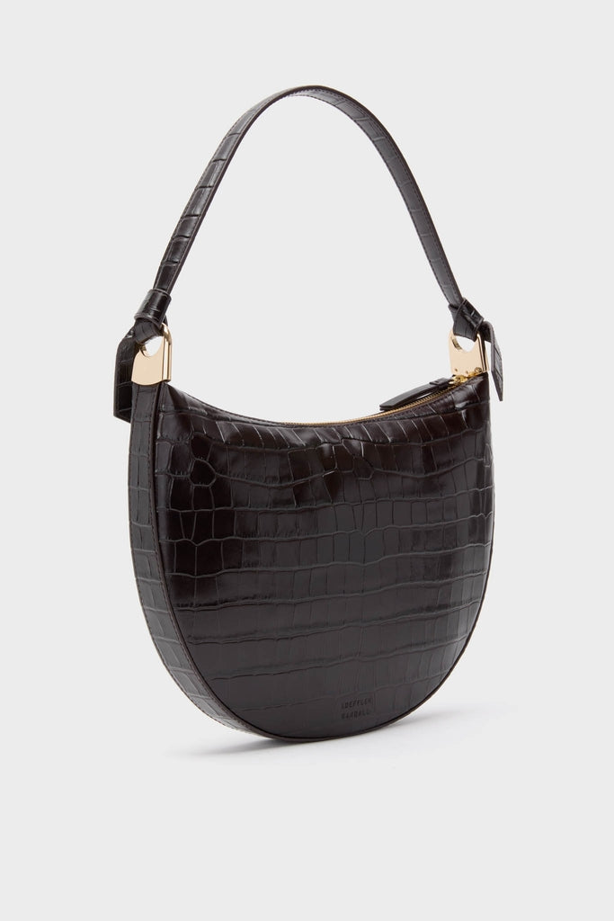 Ebony Croc Embossed Harlow Shoulder Bag: A classic, crescent-shaped shoulder bag in high-end croc-embossed leather with effortless gold hardware, perfect for fun, everyday elegance.