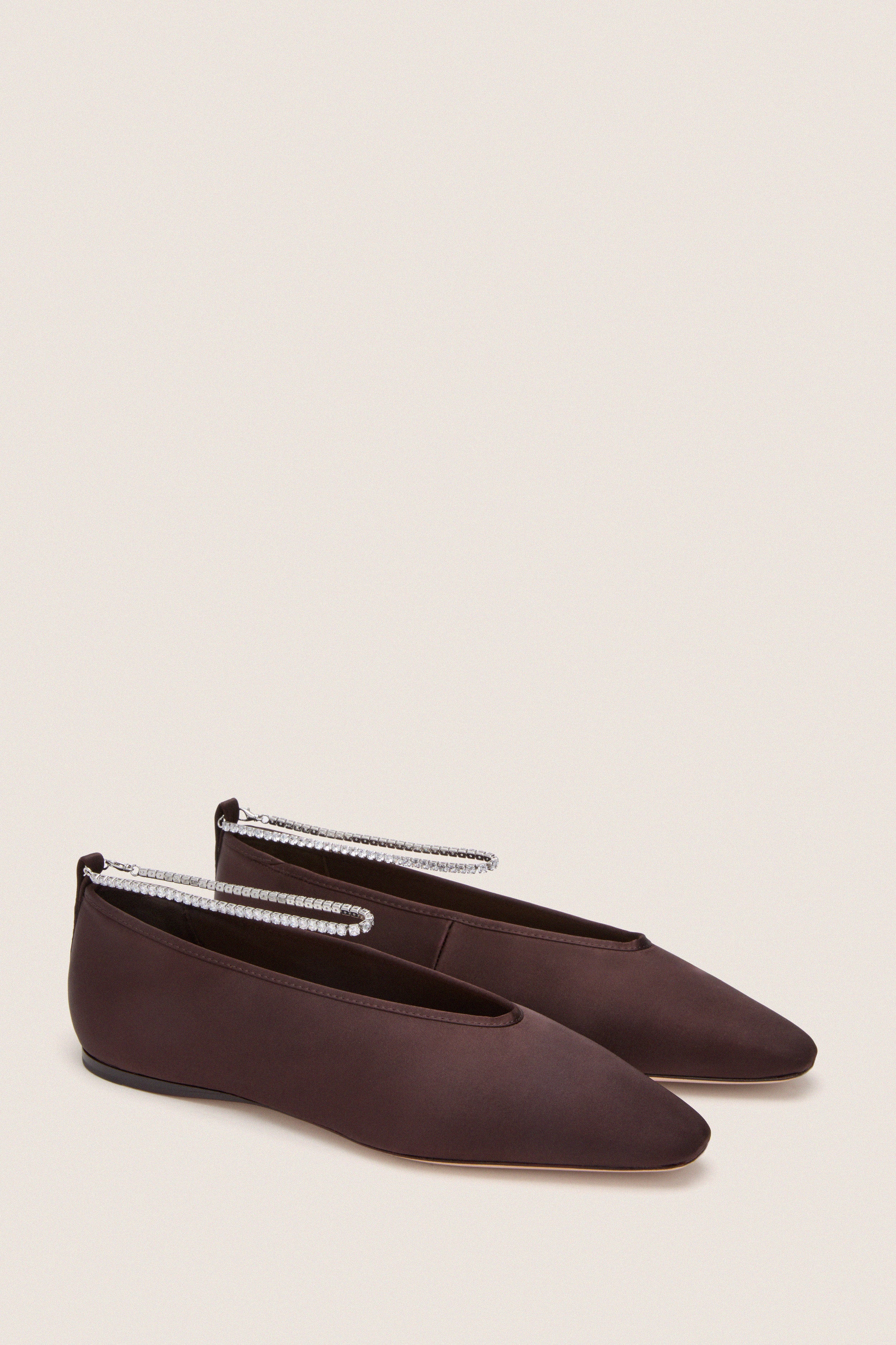 Dark Brown Satin with Crystals Emery Flats