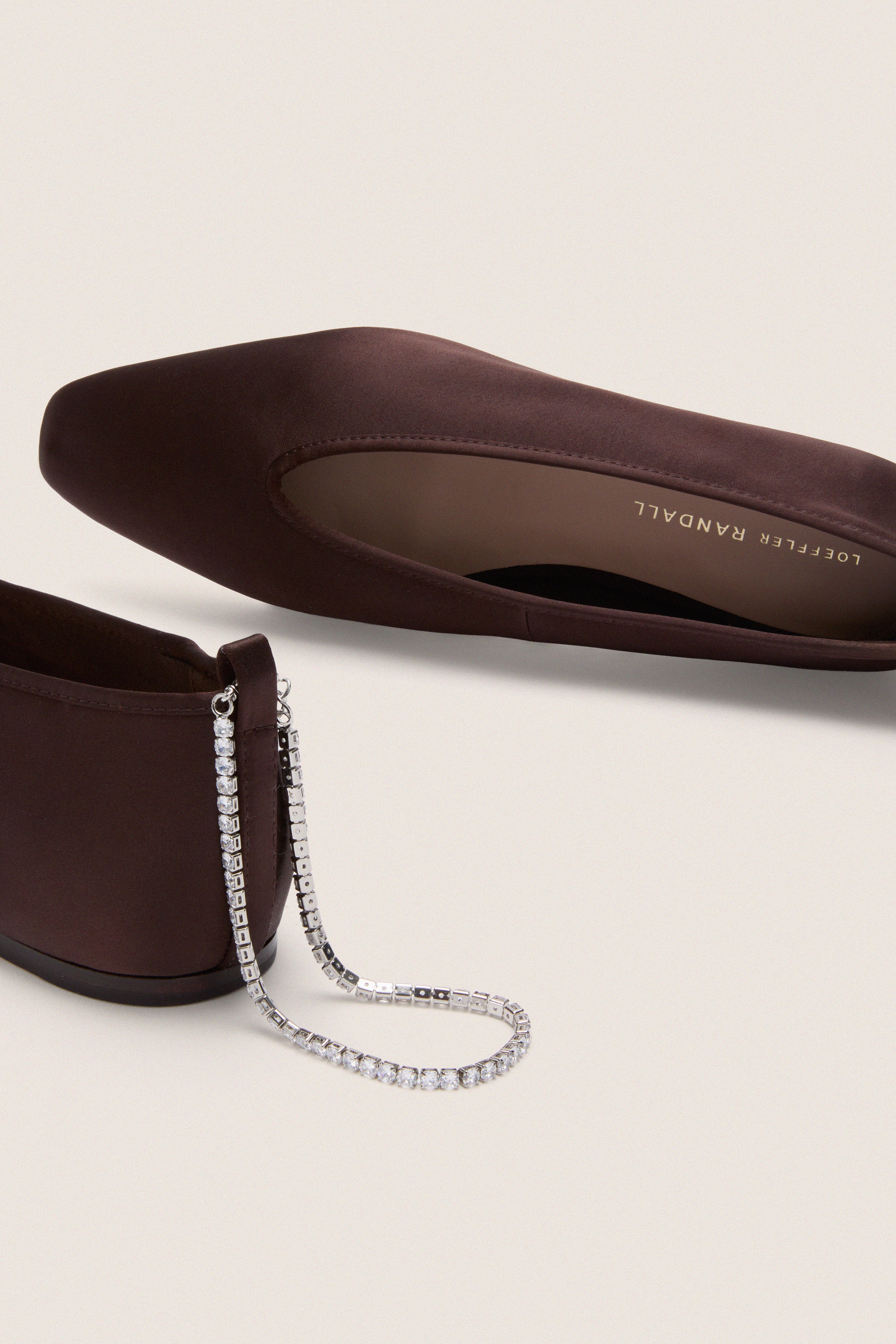 Dark Brown Satin with Crystals Emery Flats