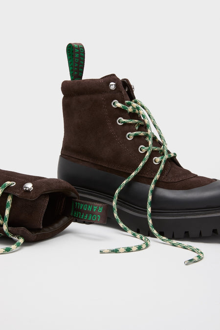 Tmoro Remy Boots: Classic dark brown suede ankle boots with chunky lug soles and hiking-style laces, offering an effortless, high-end style for fun, everyday wear.