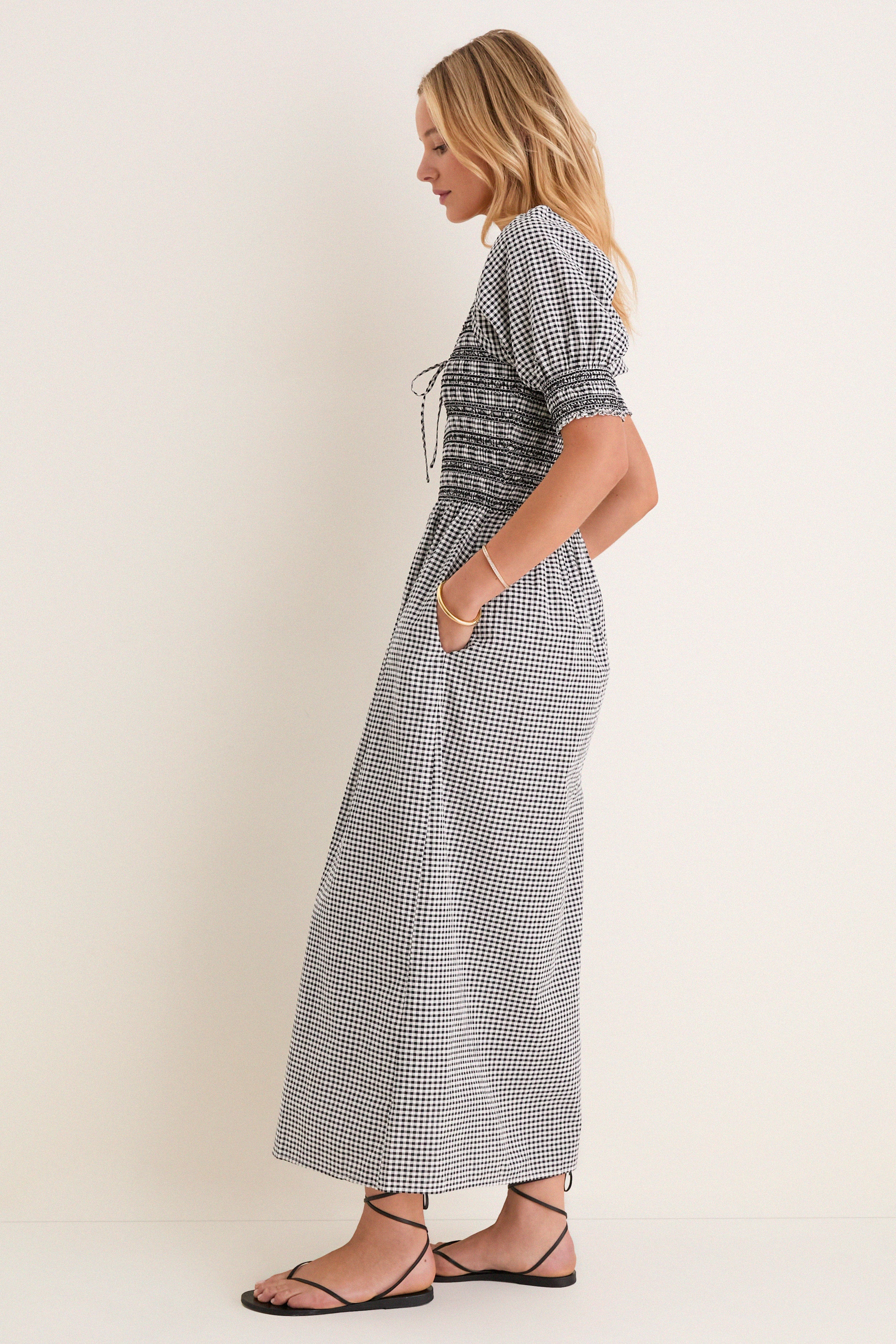 Black and Sand Gingham Madeline Nap Dress | Hill House Home