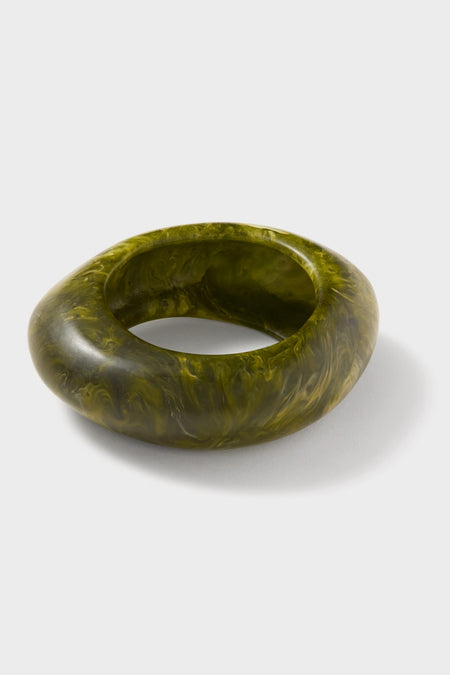 Malachite Rock Large Bangle: A classic, chunky olive-green resin bracelet with a smooth, effortless design, perfect for high-end, fun styling.