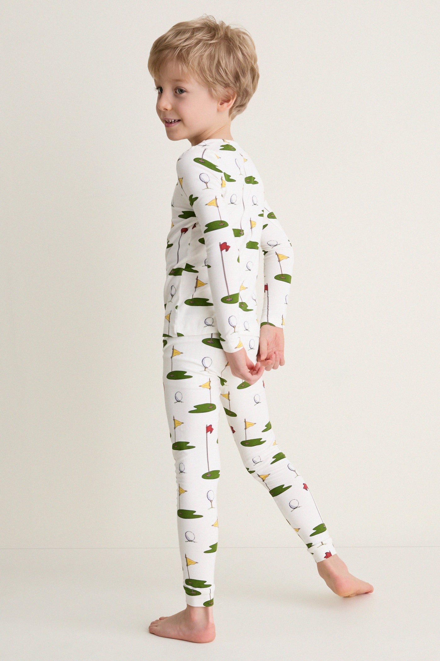 Cream Golf Tournament Kids Bamboo Pj Set