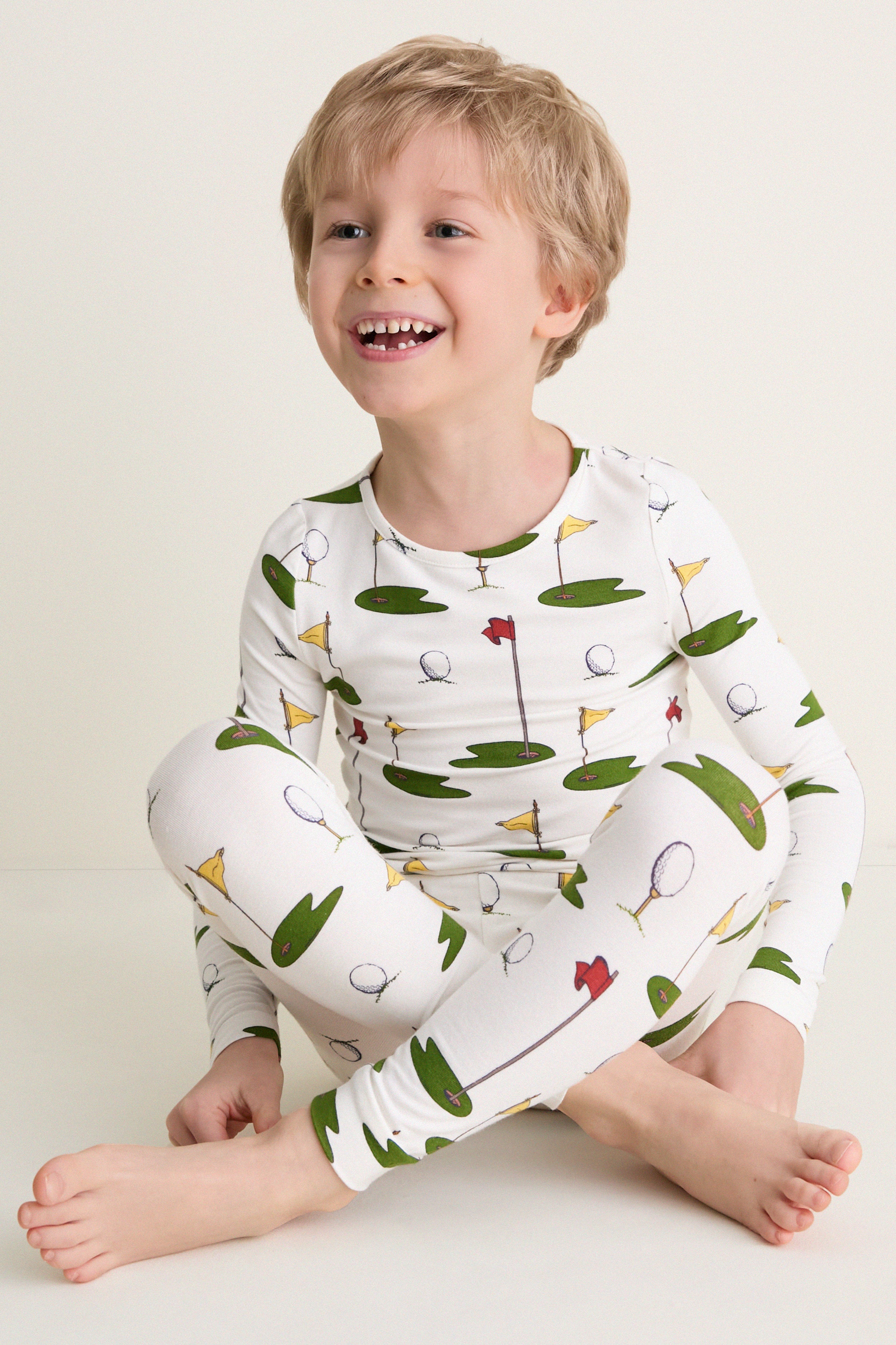 Cream Golf Tournament Kids Bamboo Pj Set