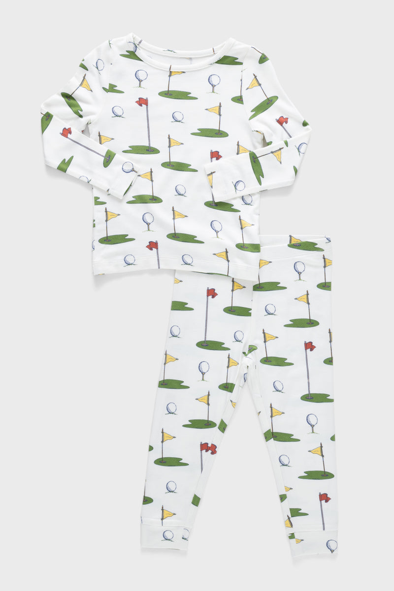 Cream Golf Tournament Kids Bamboo Pj Set