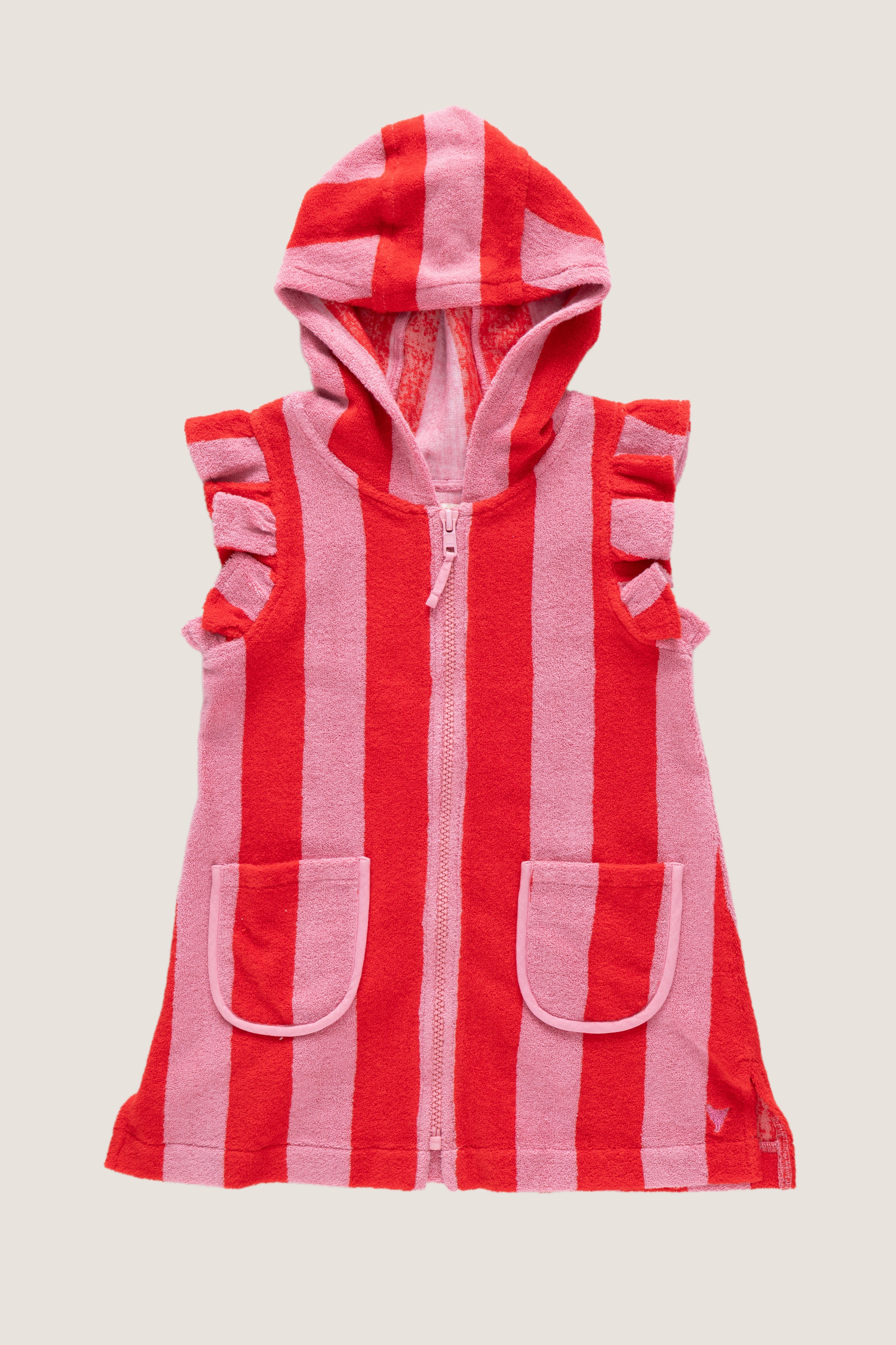 Pink Red Stripe Terry Coverup