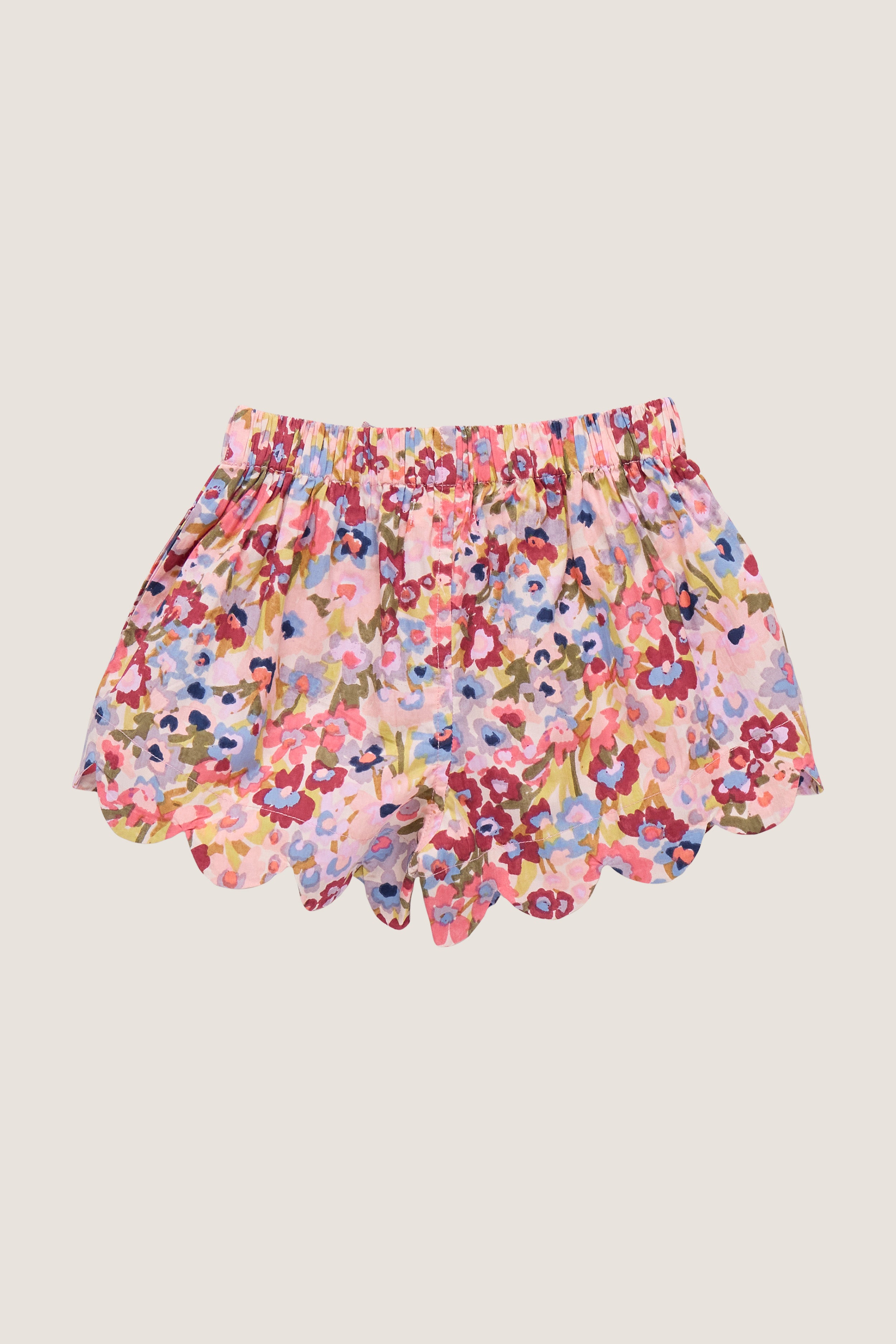 Burgundy Large Sketched Floral Scallop Short