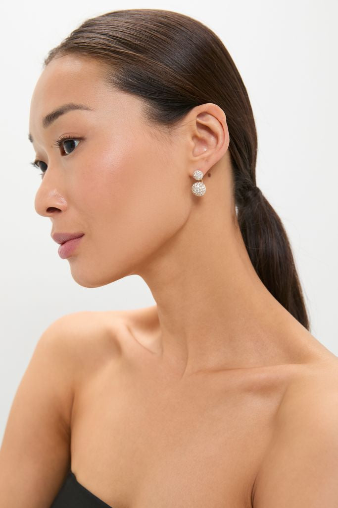 Gold and Pave Floating Spark Earrings shimmer in a classic, effortless style, perfect for fun, high-end looks. Seen on a model with minimal styling.