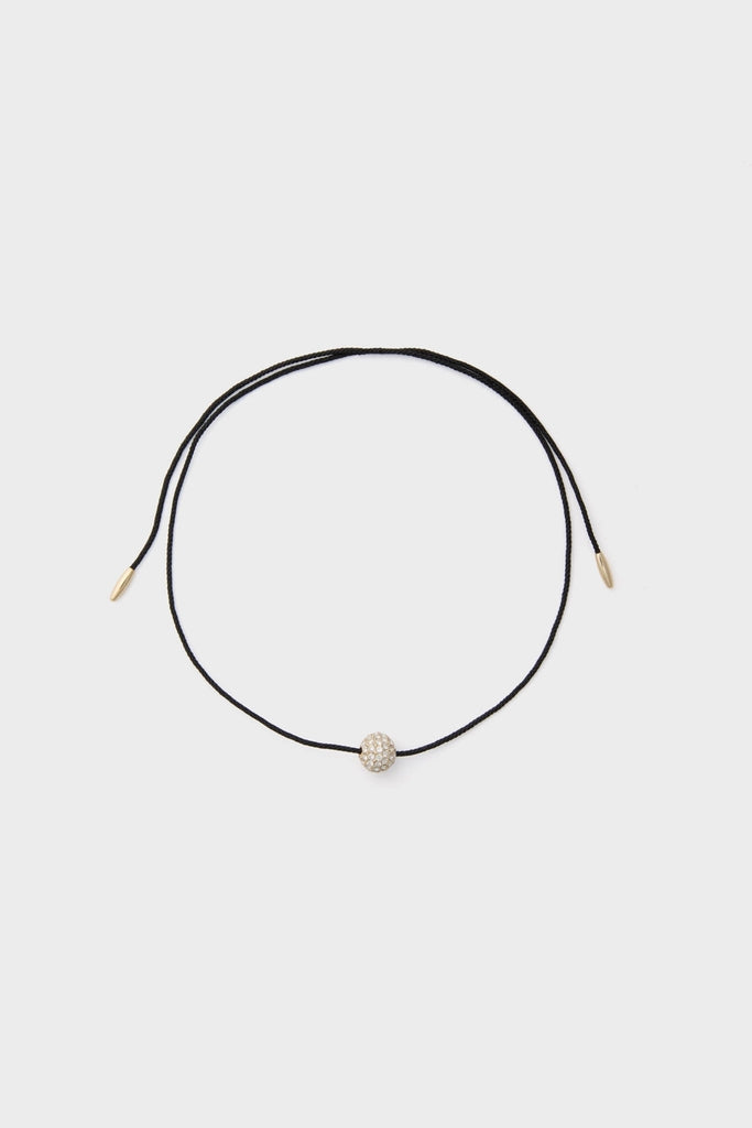 Gold and Black Spark Necklace: Classic, adjustable cord bracelet with a pavé crystal bead, offering an effortless, high-end twist for versatile, fun styling.