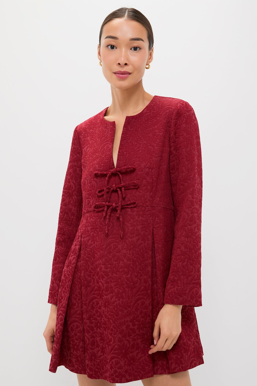 Tuckernuck Cranberry Jacquard Blair Bow Coat Dress Red / M Tuckernuck Cranberry Jacquard Blair Bow Coat Dress Red / M