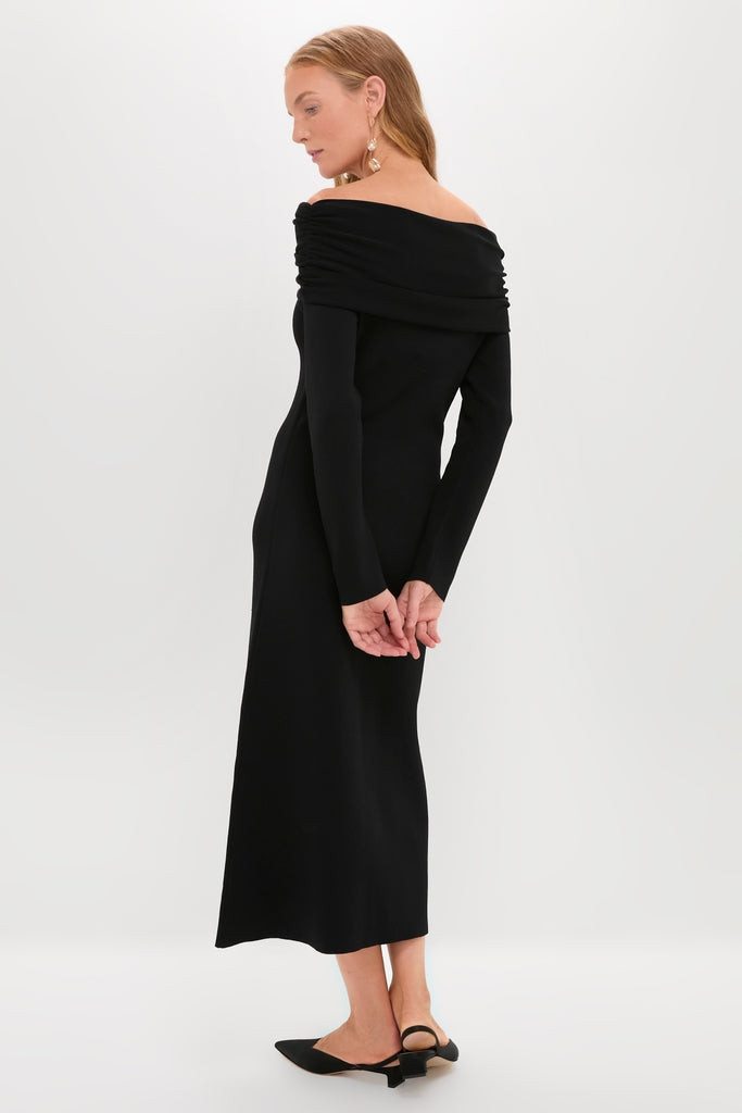 fitted lace wedding dress Black Off The Shoulder Long Sleeved Draped Midi Dress – AX Paris main image 0