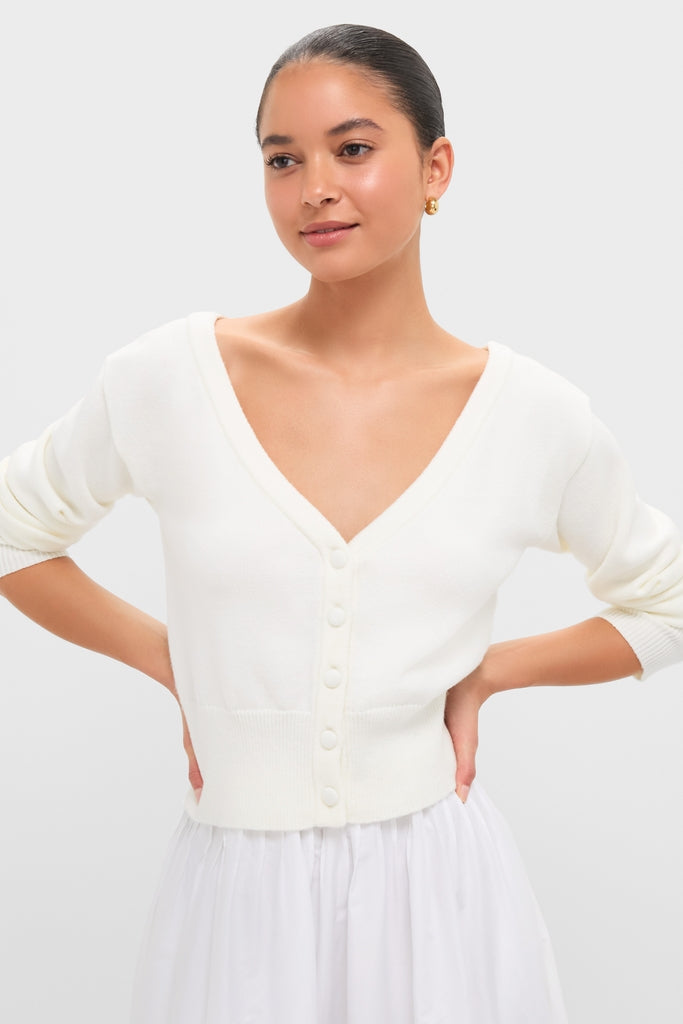 white cardigan sweater for dress Tuckernuck Ivory Off the Shoulder Stevens Cardigan Ivory / M