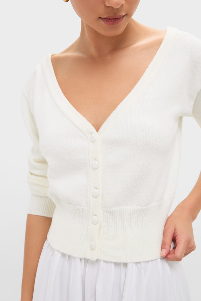 Ivory Off the Shoulder Stevens Cardigan