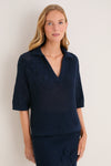 Navy Crochet Penny Polo