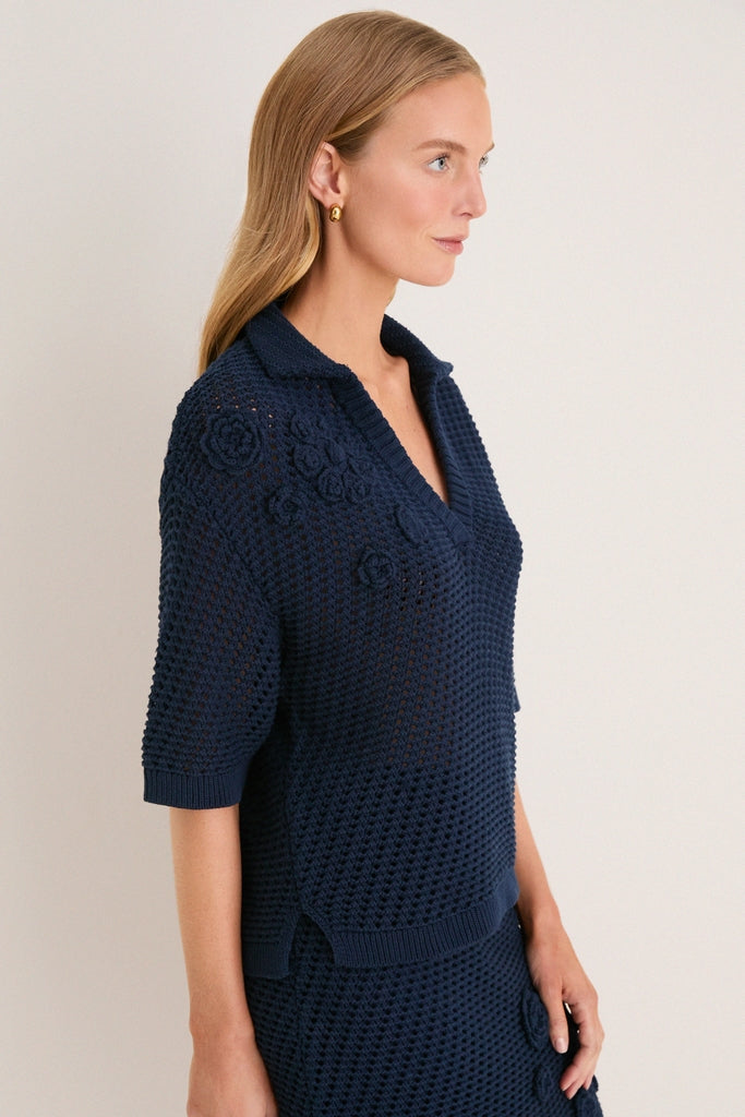Navy Crochet Penny Polo