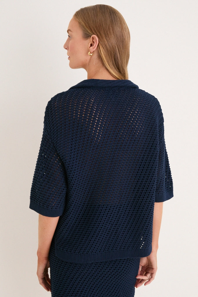 Navy Crochet Penny Polo