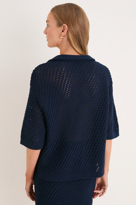 Navy Crochet Penny Polo