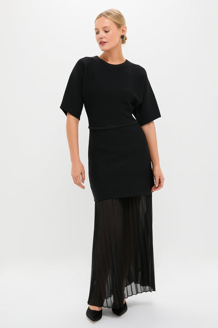 Black Knit Pleated Chiffon Nancy Dress