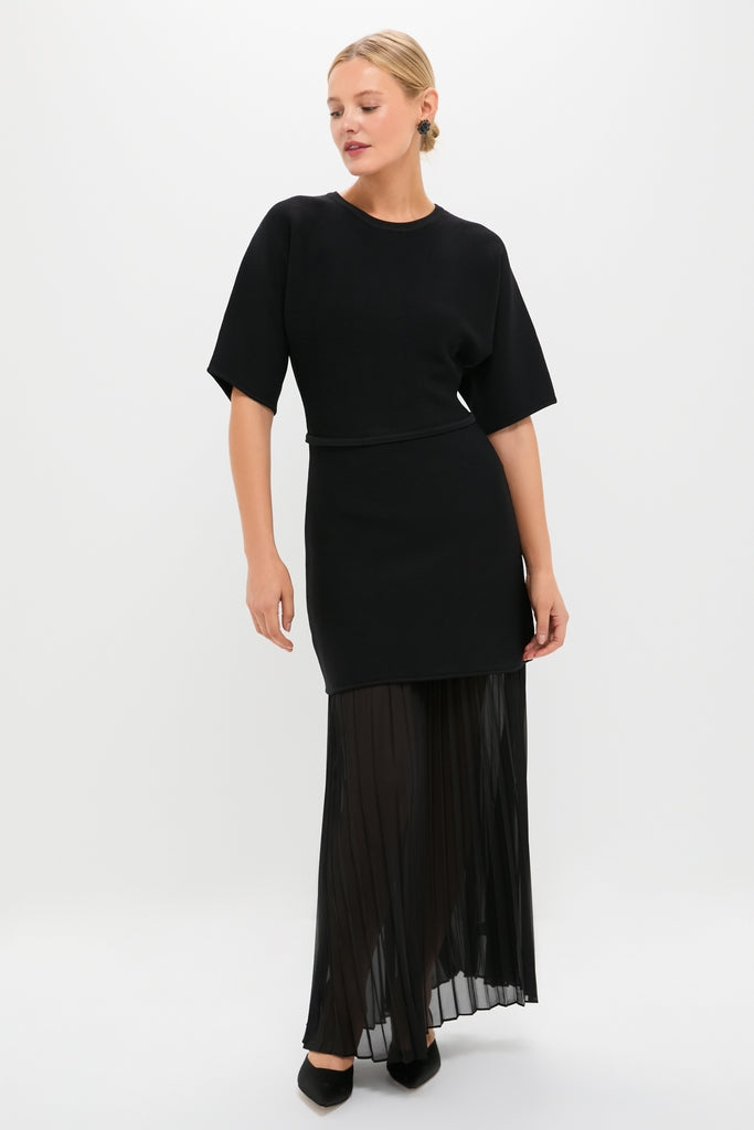 Black Knit Pleated Chiffon Nancy Dress