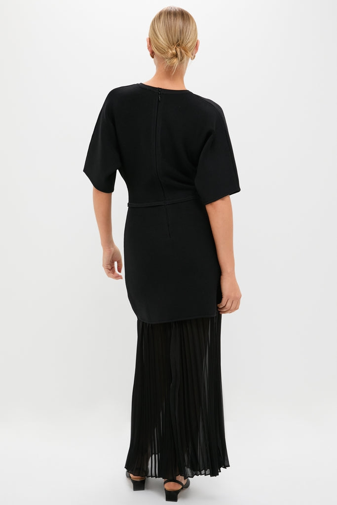 Black Knit Pleated Chiffon Nancy Dress