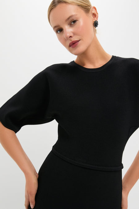 Black Knit Pleated Chiffon Nancy Dress