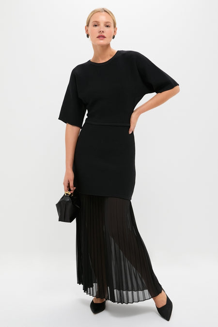 Black Knit Pleated Chiffon Nancy Dress