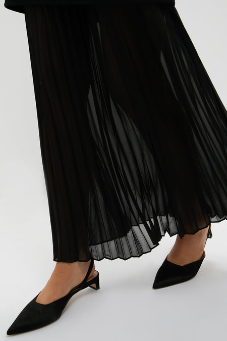 Black Knit Pleated Chiffon Nancy Dress