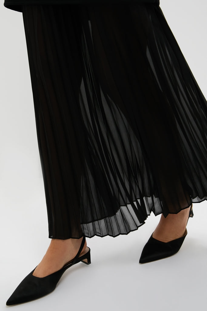 Black Knit Pleated Chiffon Nancy Dress