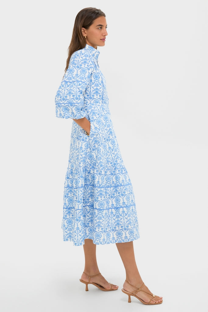 Blue and White Midi Hillsborough Dress